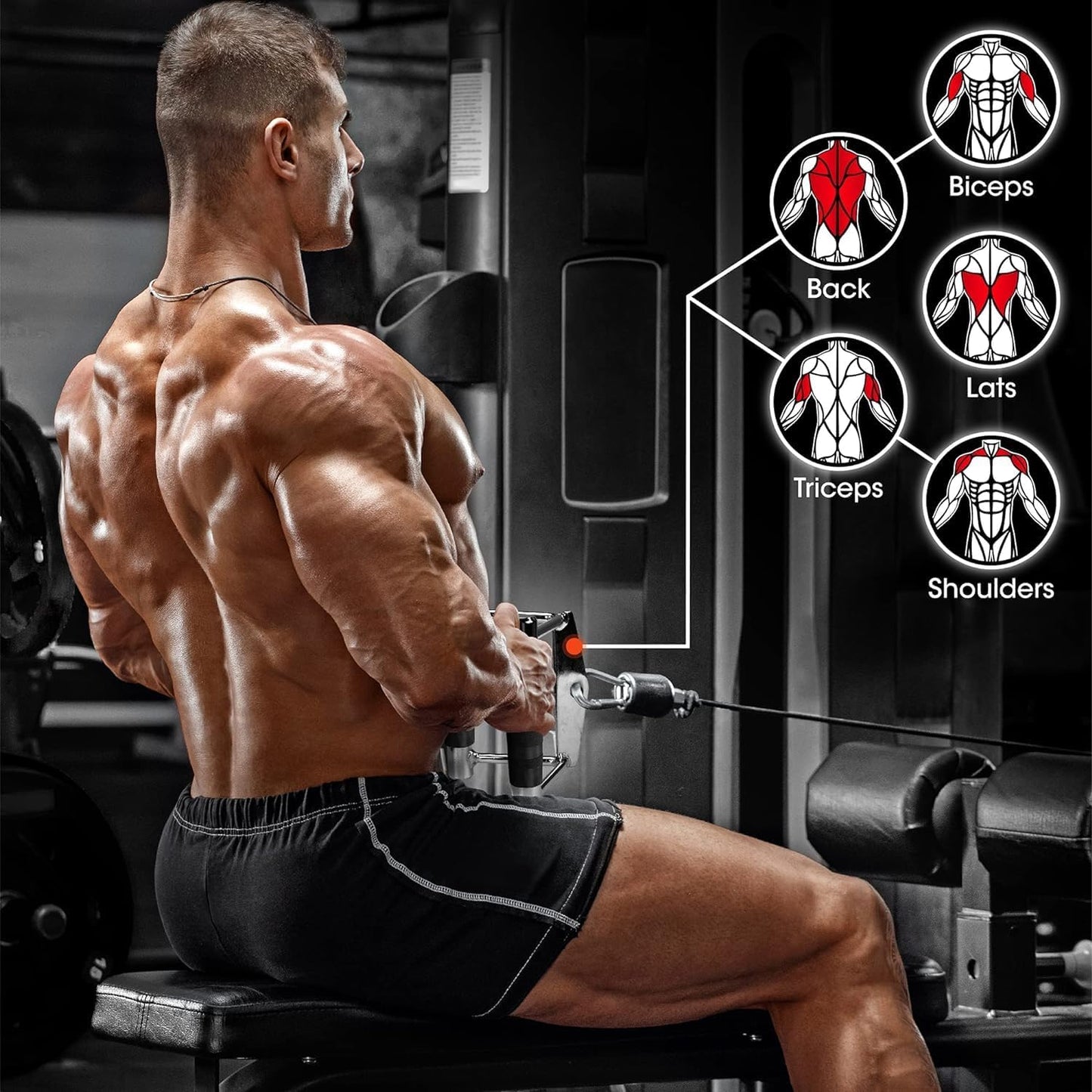 Yes4All Double D Row Handle Cable Attachment for Weight Workout, Cable Machine Accessories for Home Gym, LAT Pull down V Bar with Capacity up to 880LBS