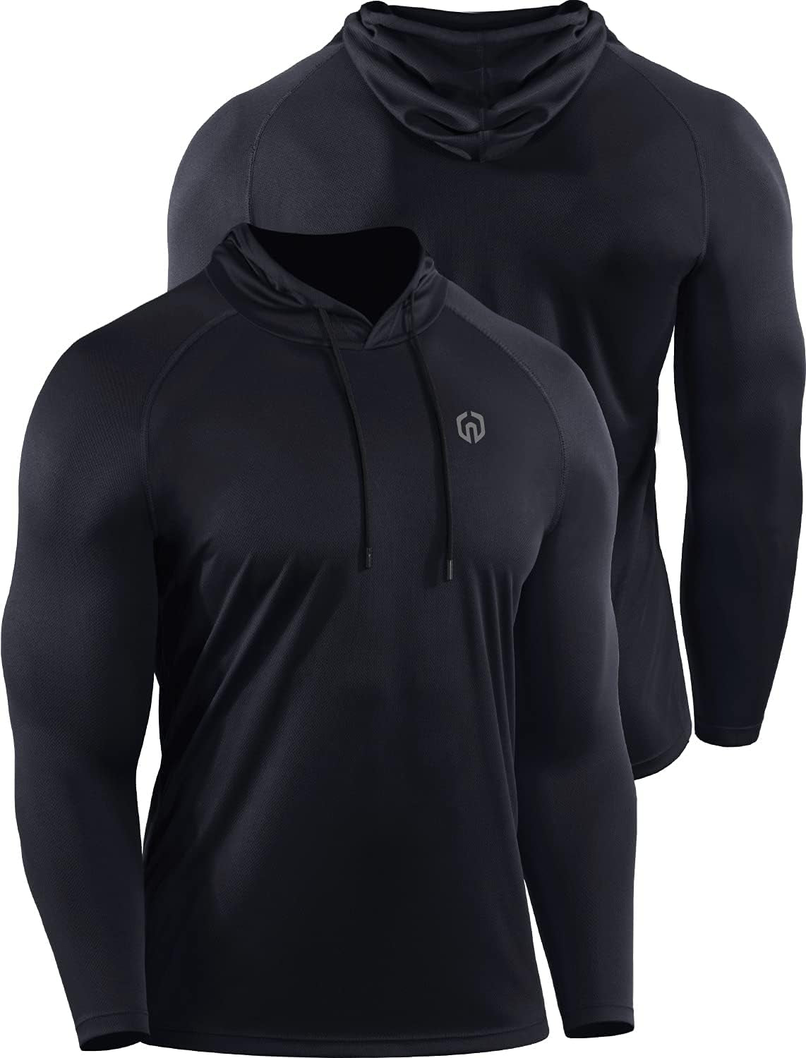 NELEUS Men'S 3 Pack Mesh Running Shirt Long Sleeve Workout Athletic Shirts with Hoods,5095,Black/Red/Blue,L