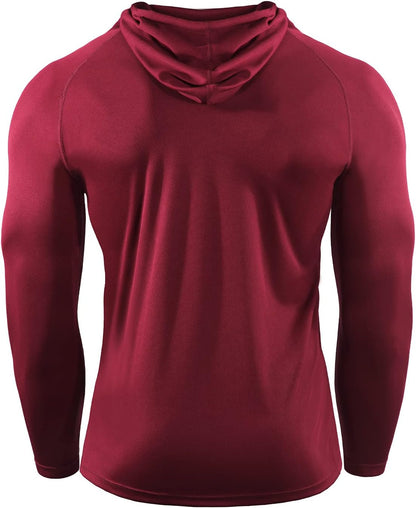 NELEUS Men'S 3 Pack Mesh Running Shirt Long Sleeve Workout Athletic Shirts with Hoods,5095,Black/Red/Blue,L