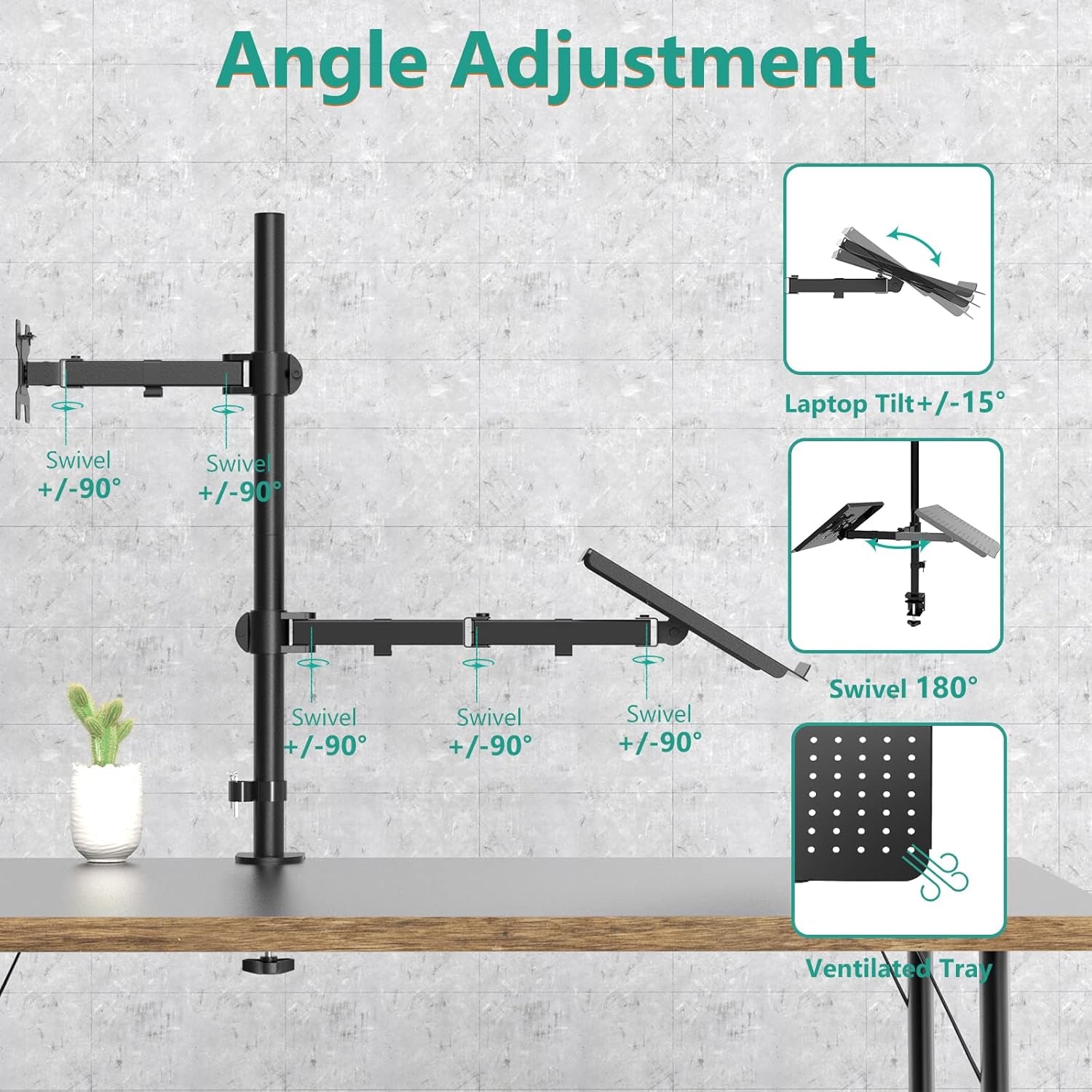 WALI Laptop and Monitor Mount Stand, Extra Tall Single Monitor Desk Mount with Tray for 1 Laptop Notebook up to 17 Inch and 1 LCD Monitor Mount up to 32 Inch, Weight up to 22Lbs (M001XLLP), Black