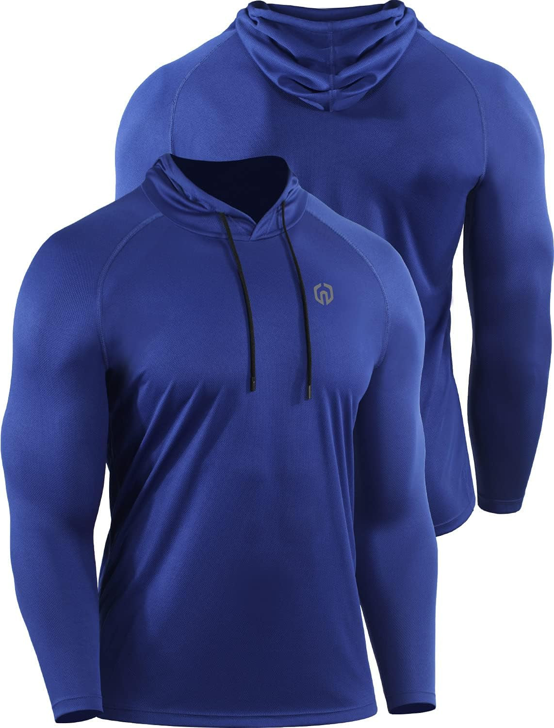 NELEUS Men'S 3 Pack Mesh Running Shirt Long Sleeve Workout Athletic Shirts with Hoods,5095,Black/Red/Blue,L