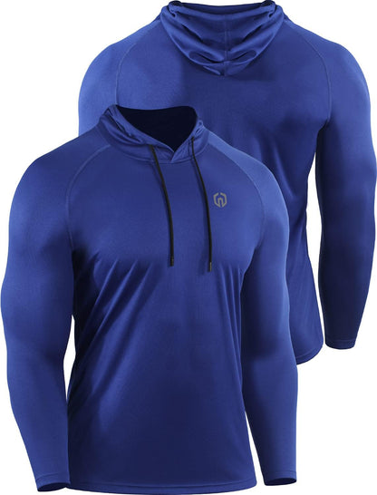 NELEUS Men'S 3 Pack Mesh Running Shirt Long Sleeve Workout Athletic Shirts with Hoods,5095,Black/Red/Blue,L