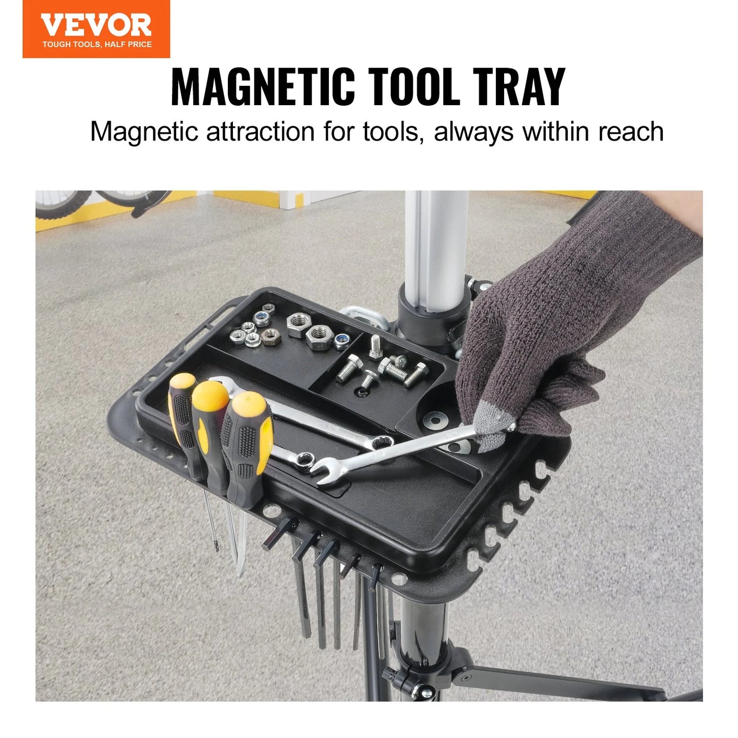 VEVOR Bike Repair Stand, 66 Lbs Heavy-Duty Aluminum Bicycle Repair Stand, Adjustable Height Bike Maintenance Workstand with Magnetic Tool Tray Telescopic Arm, Foldable Bike Work Stand for Home, Shops