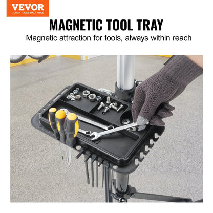VEVOR Bike Repair Stand, 66 Lbs Heavy-Duty Aluminum Bicycle Repair Stand, Adjustable Height Bike Maintenance Workstand with Magnetic Tool Tray Telescopic Arm, Foldable Bike Work Stand for Home, Shops
