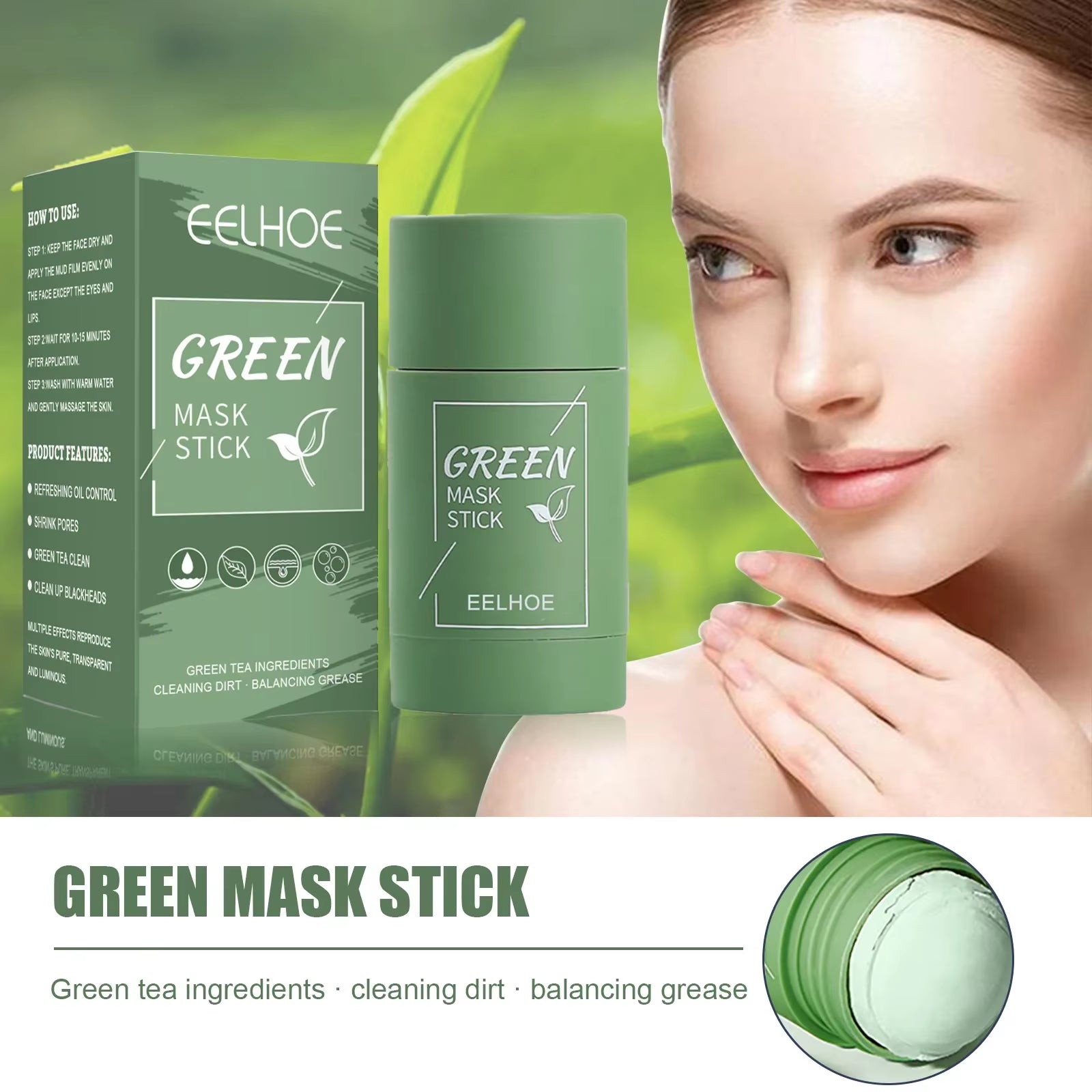 Hydrating Facial Mask Green Tea Cleanser Facial Mask Stick Facial Mask Shrinks Pores Deep Blackhead Facial Mask Cleanser
