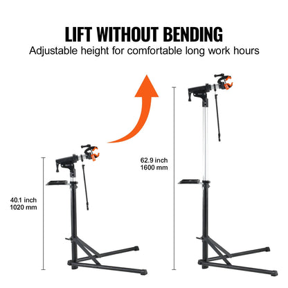 VEVOR Bike Repair Stand, 66 Lbs Heavy-Duty Aluminum Bicycle Repair Stand, Adjustable Height Bike Maintenance Workstand with Magnetic Tool Tray Telescopic Arm, Foldable Bike Work Stand for Home, Shops