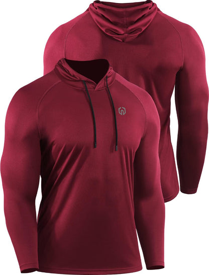 NELEUS Men'S 3 Pack Mesh Running Shirt Long Sleeve Workout Athletic Shirts with Hoods,5095,Black/Red/Blue,L